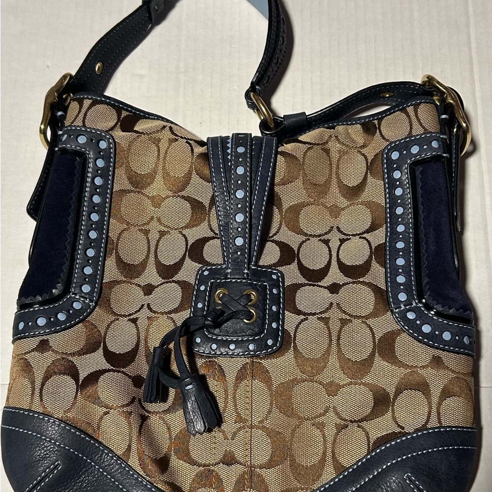 Coach Legacy Studded Suede Leather Trim Hobo Bag Style 7424 RARE NWOT